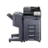 A professional product shot of a Kyocera ECOSYS multi-function printer. This all in one office printer is ideal for a top rated home office or a small business, featuring a multi-function design and a control panel.