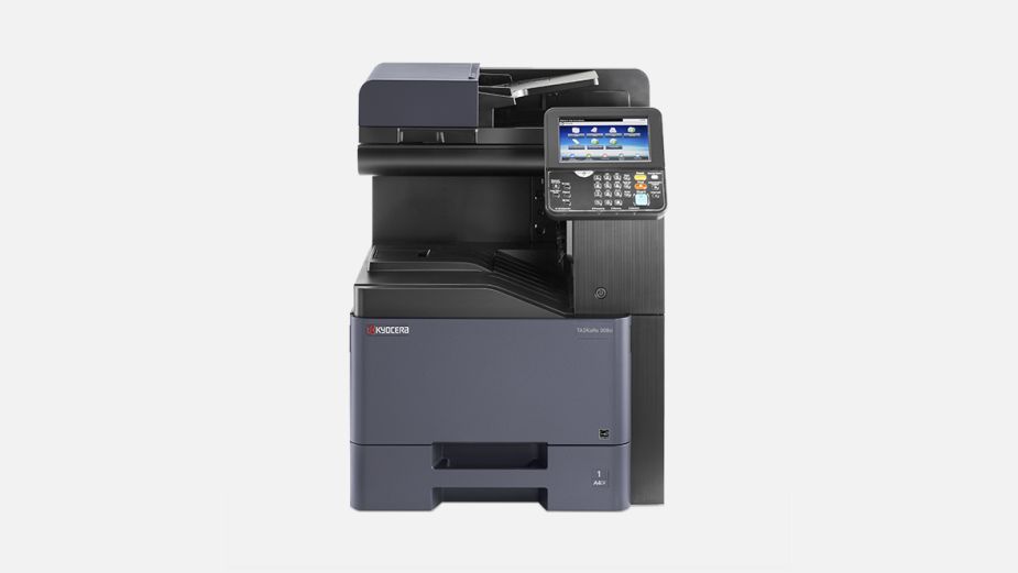 A front view of the Kyocera TASKalfa 308ci multi-function printer with a large control panel.