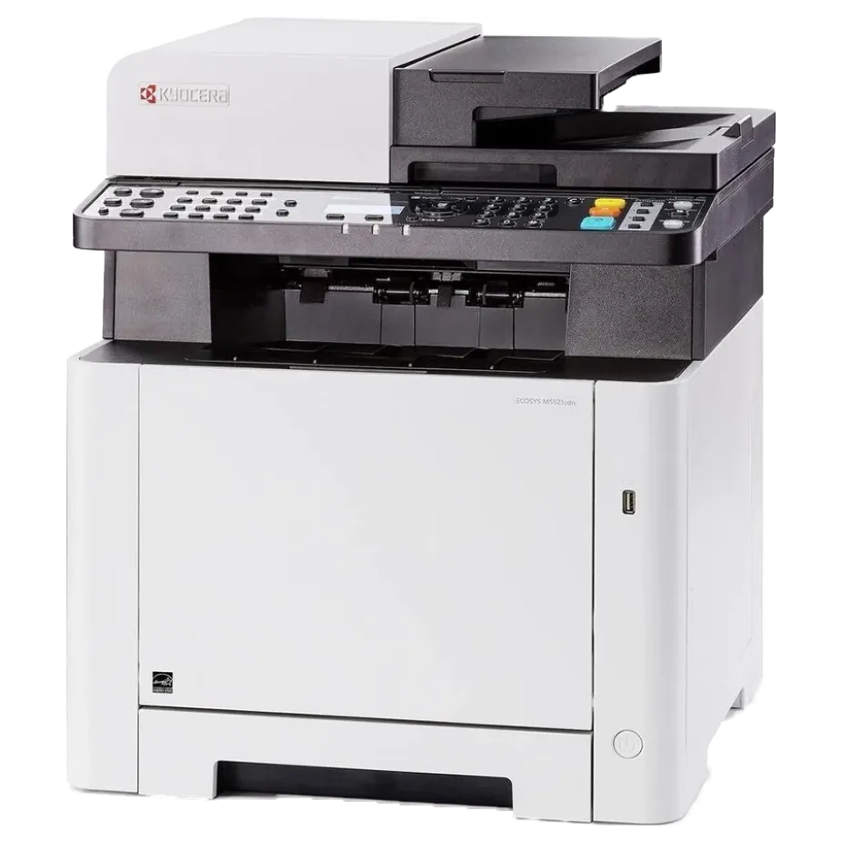  A professional product image of a Kyocera ECOSYS printer. This all in one office printer is a top rated home office printer and the best printer for small business, featuring a sleek, multi-function design.