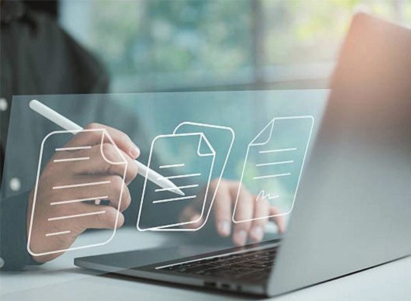 A digital-focused stock photo for Elevate Technology, illustrating digital document management and e-signatures.