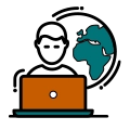 A simple icon representing global IT support and services for Elevate Technology. 
