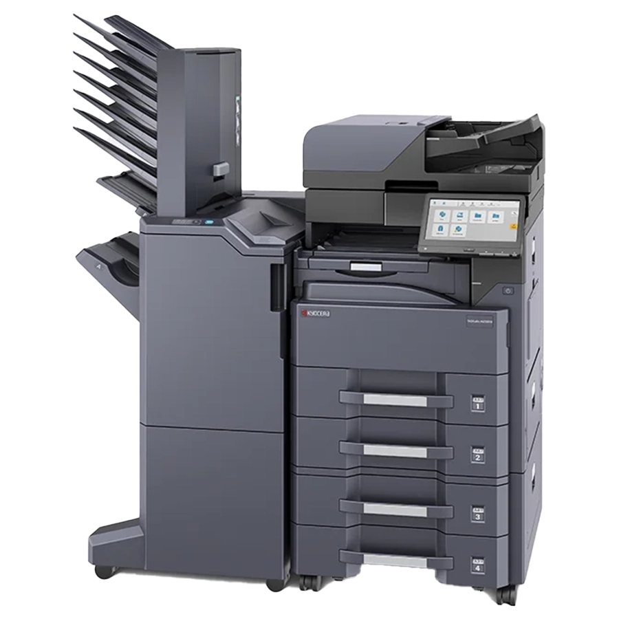 A professional front-angle view of a sleek, white Kyocera ECOSYS PA4500X laser printer. This good printer for home