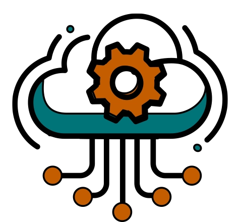 An icon showing a gear inside a cloud with circuit board connections, representing cloud-based services and managed IT solutions provided by Elevate Technology.