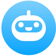 A light blue circle with a white robot face inside, symbolizing artificial intelligence or an AI assistant.