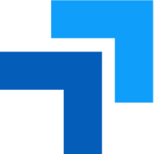 A dark blue and a light blue arrow-like shape interlock, representing the Elevate Technology desktop and mobile app.