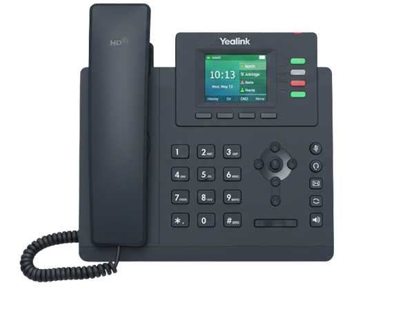 Mobile-friendly Yealink T33G IP phone with a 2.4-inch color display and 4 line keys, supporting cloud hosting, business email, and cloud email by Elevation Technology.