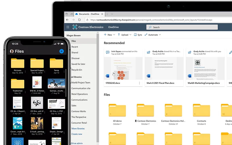 OneDrive interface illustrating cloud file access and secure business technology solutions managed by Elevate Technology.