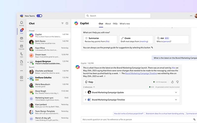 A high-resolution screenshot for Elevate Technology's Microsoft Teams services. The image shows the Teams application interface with a conversation and the Copilot feature.
