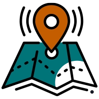 An icon of a location pin with wireless signals on a map, representing location services, GPS tracking, and multi-location management.