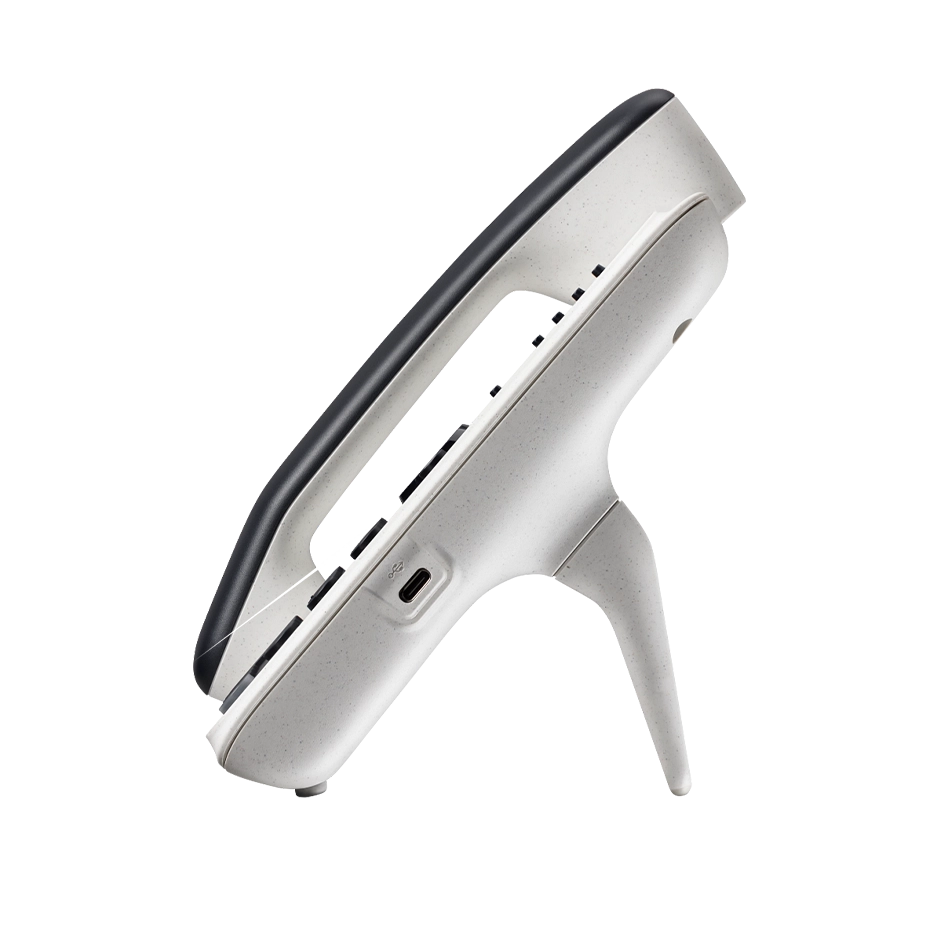 Polycom E220 desk phone shown at an angle, featuring a 2.8-inch color screen, 4 line keys, Dual Gig-E ports, and integrated Microban® antimicrobial protection.