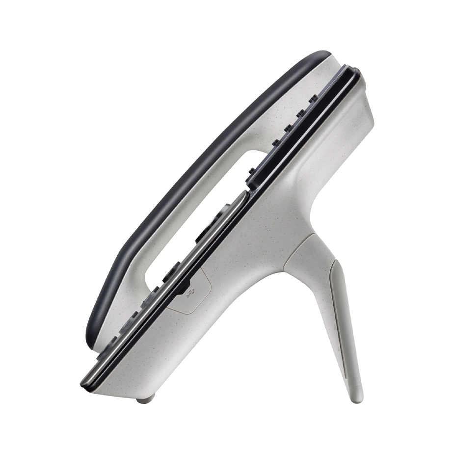 Front view of a Poly VoIP desk phone, representing the robust hardware used to deliver clear voice quality and connectivity on the Elevate UC platform.