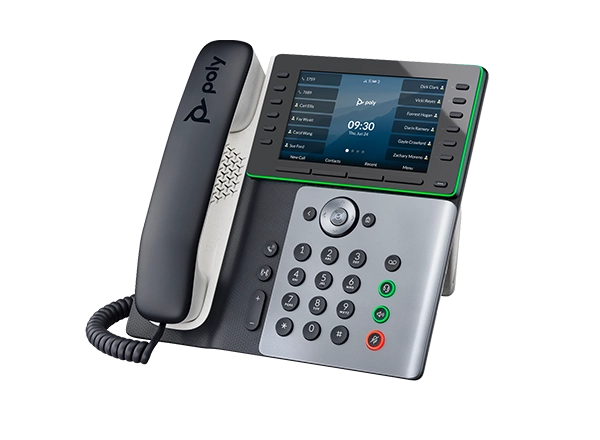 Polycom E550 IP Phone with a large color display and a sleek, modern design, ideal for professional office environments requiring advanced communication features.