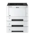 A tall, white Kyocera ECOSYS printer, model PA4500X, with three stacked paper trays and a black scanner on top.