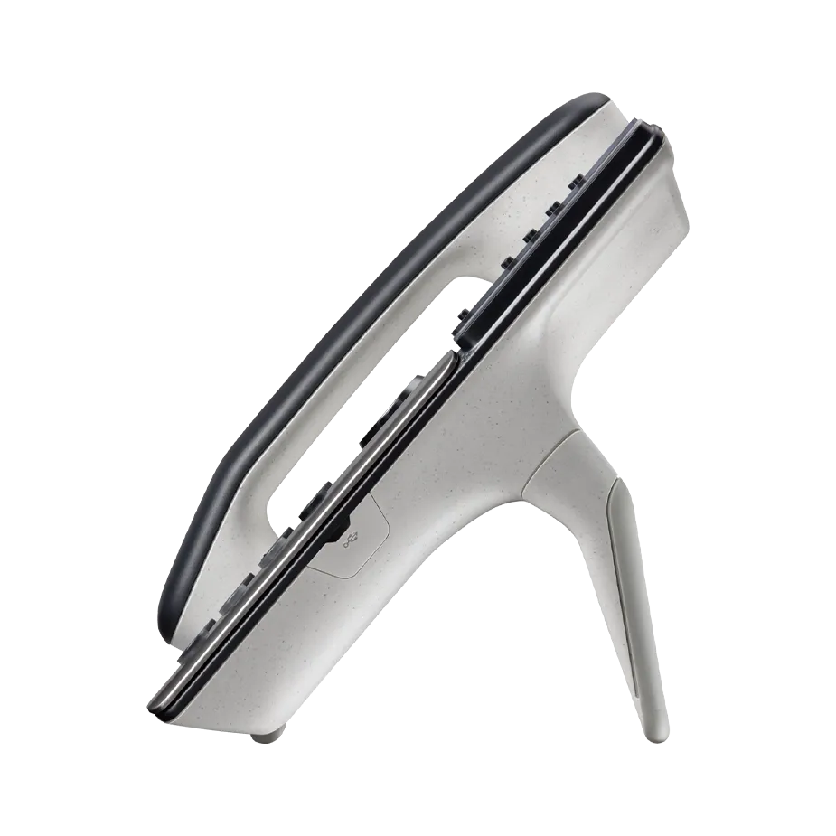 Front view of a Poly VoIP desk phone, representing the robust hardware used to deliver clear voice quality and connectivity on the Elevate UC platform.