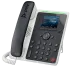 Polycom E100 VoIP desk phone featuring a 2.8-inch color IPS LCD, Dual GigE Ethernet ports with PoE, and integrated Microban® antimicrobial protection.
