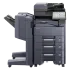 A professional overhead view of a Kyocera all in one office printer. This top rated home office printer highlights its detailed control panel and automatic document feeder, making it ideal for a small business.