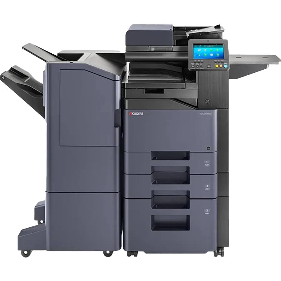  A professional front-angle view of a Kyocera all in one office printer. This top rated home office printer and best printer for small business