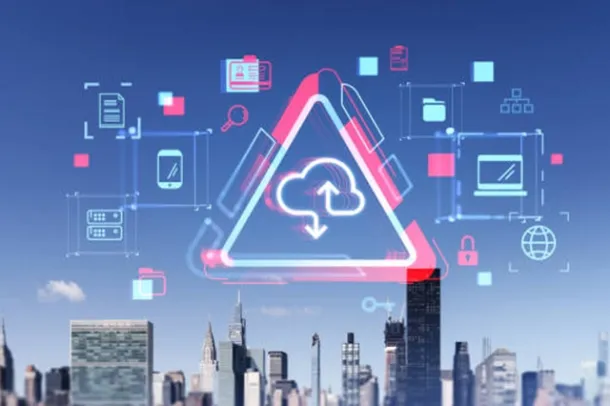 Professional icon of a circuit-designed cloud representing private cloud solutions, cloud hosting, business email, and cloud email for mobile by Elevation Technology.