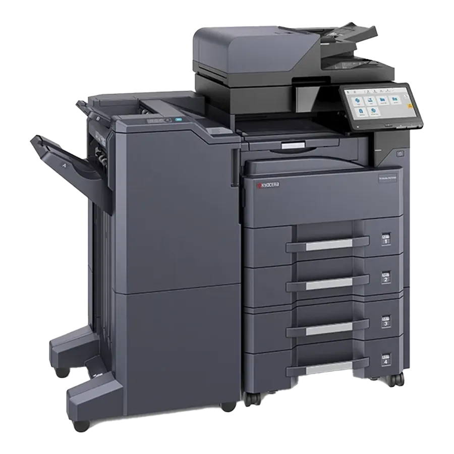  A professional product shot of a Kyocera ECOSYS multi-function printer. This all in one office printer is ideal for a top rated home office or a small business,