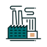 Mobile-friendly factory icon representing manufacturing efficiency through tailored cloud hosting, business email, and cloud email solutions by Elevation Technology.