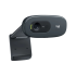 Elevate Technology side view of a dark gray Logitech C270 HD webcam on its adjustable mounting clip.