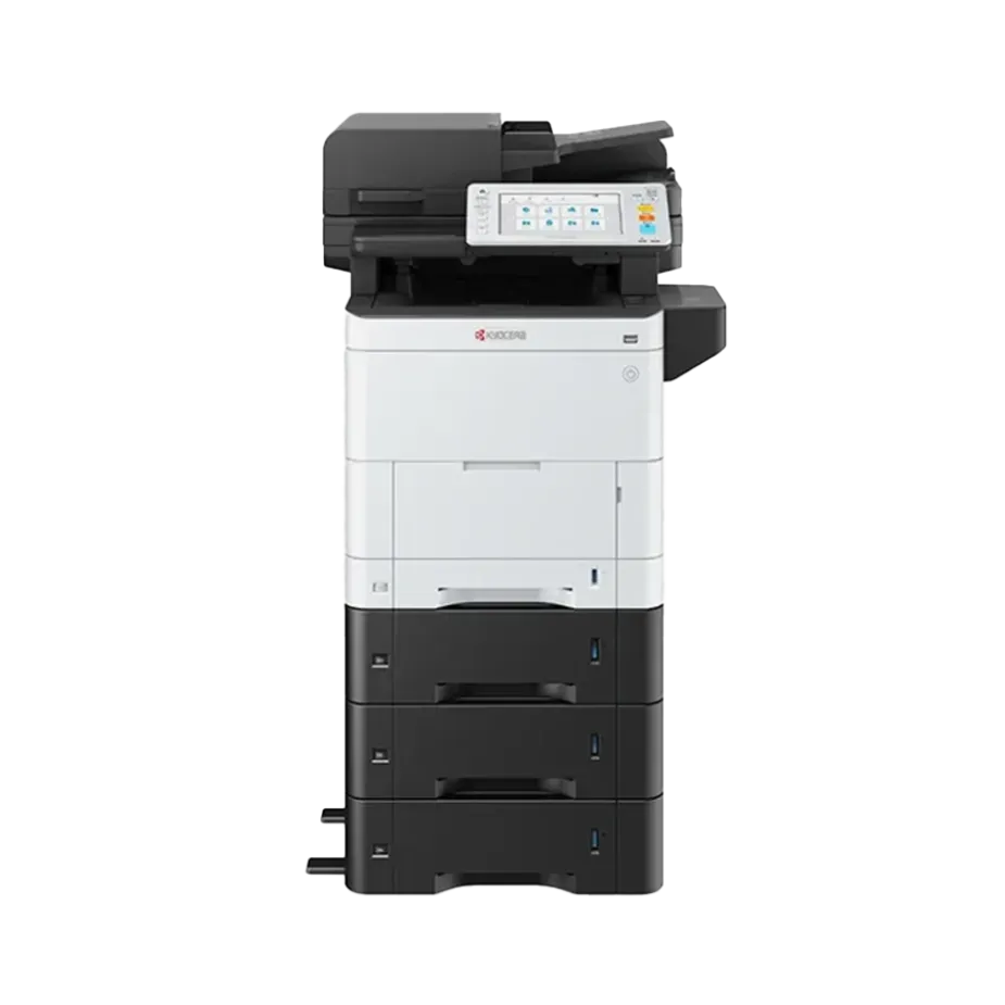 A full view of the ECOSYS MA4000cix A4 color laser multi-function printer featuring a 7-inch color touch panel and integrated Elevate Technology for optimized document workflows.