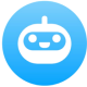 A light blue circle with a white robot face inside, symbolizing artificial intelligence or an AI assistant.