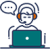  Icon for Elevation Technology's Submit Support Ticket feature. It shows a line drawing of a customer service agent wearing a headset, sitting at a laptop, with a speech bubble icon above their head.