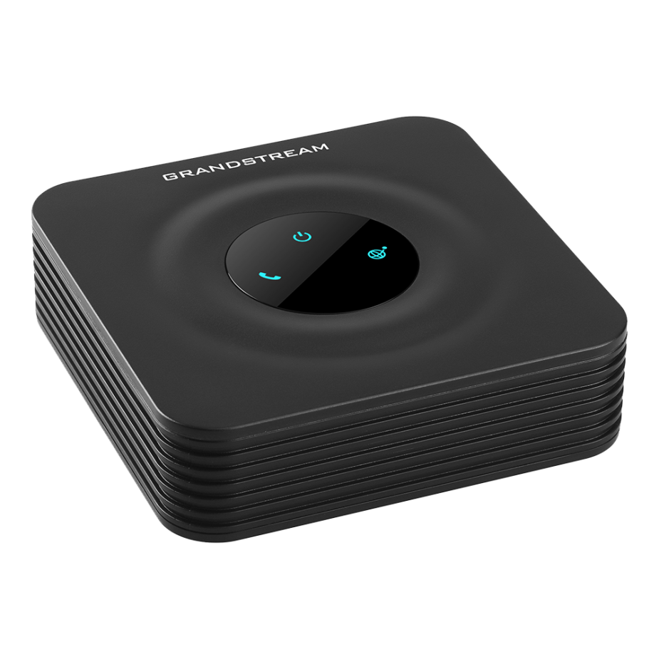 Angled view of the Grandstream HT801 ATA adapter, a key component for connecting analog phones to the Elevate Technology VoIP system.