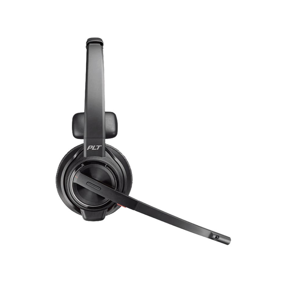Elevate Technology black Poly Savi 8210 single-ear wireless headset with an adjustable microphone boom.