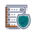 Server rack icon with a security shield representing Elevate Technology and Elevation Technology cloud-based phone system security, featuring Cloud PBX Phone System, Voicemail-to-email, and Hosted PBX hosting.