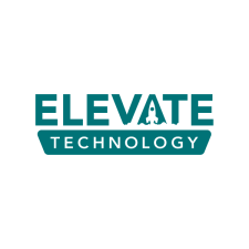 Elevate Technology company logo in teal with a rocket ship icon inside the word "ELEVATE," and the word "TECHNOLOGY" underneath, all set inside a white circle.