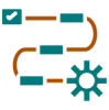 Smart workflows and business automation logo representing connected apps, CRMs, and intelligent systems that eliminate manual busywork.
