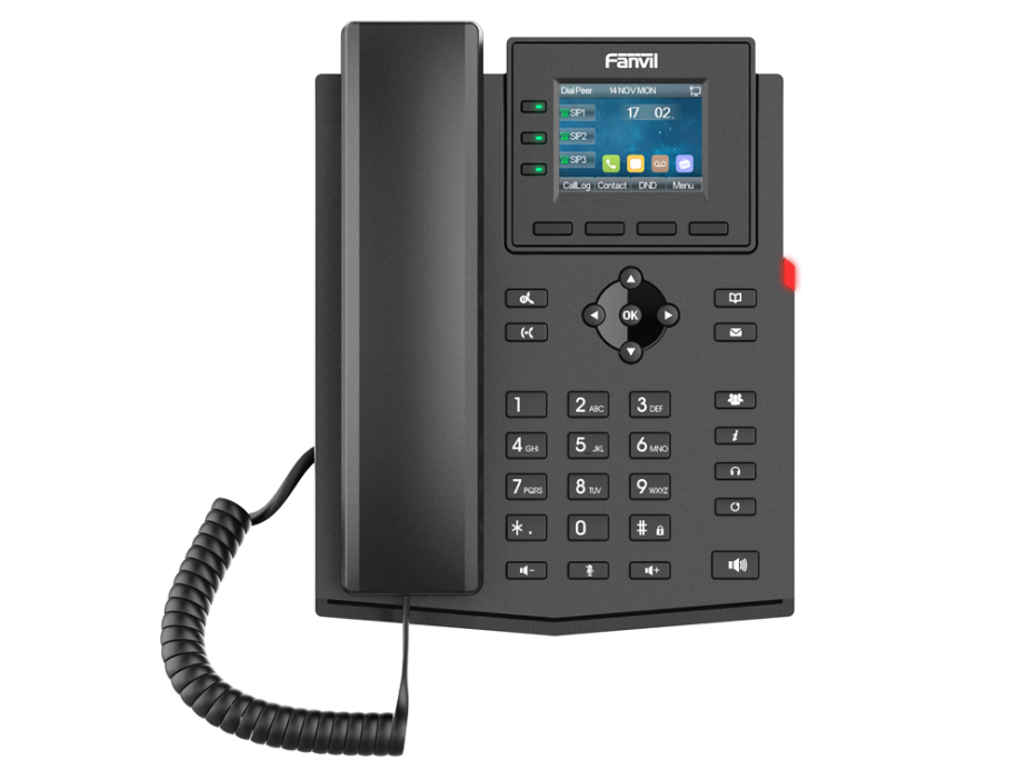 Mobile screenshot of an Elevate X303W Wi-Fi IP Desk Phone product page featuring a color screen, optimized for cloud hosting, business email, and cloud email by Elevation Technology.