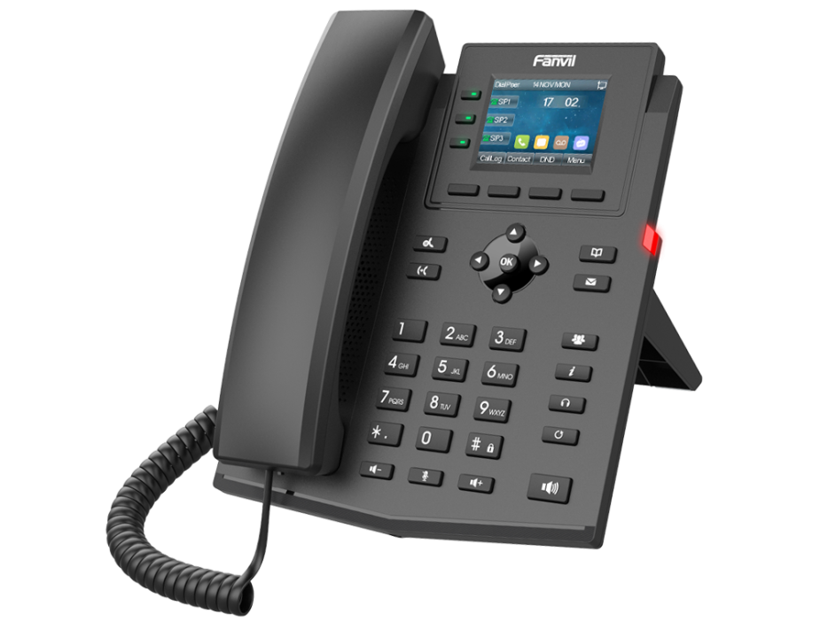 Mobile-friendly black Fanvil X303W Wi-Fi IP desk phone with a color display, supporting cloud hosting, business email, and cloud email by Elevation Technology.