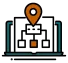 An icon showing a network diagram and a location pin on a laptop, representing Elevate Technology's ability to provide structured cabling and low-voltage wiring solutions for businesses in multiple location