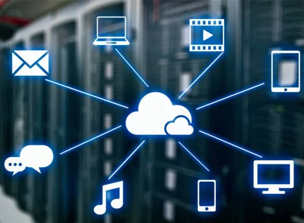 Icon representing cloud data synchronization across multiple devices.