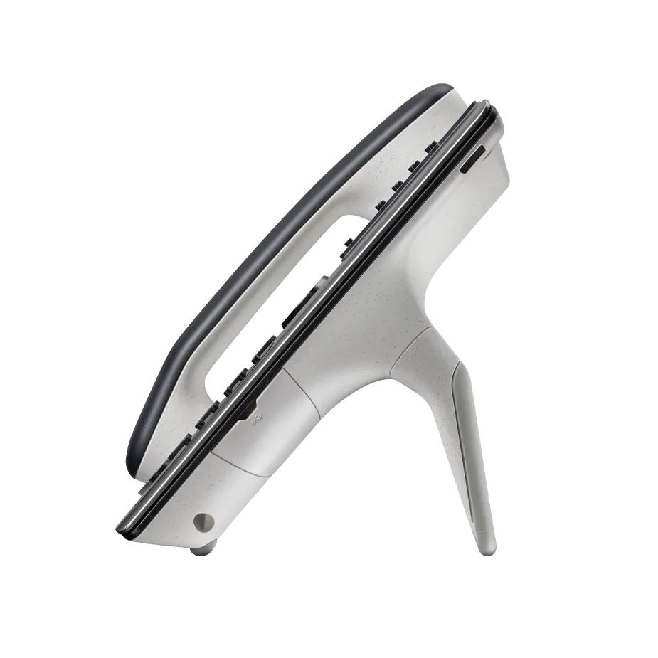 Polycom E450 desk phone with a color display, black handset, and keypad, featuring Elevate Technology and Elevation Technology.