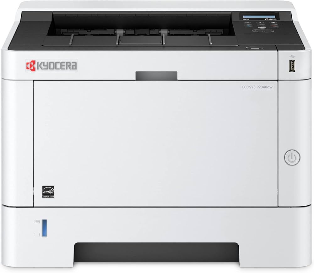 Elevate Technology white Kyocera ECOSYS P2040DW laser printer with a white paper tray and black top.