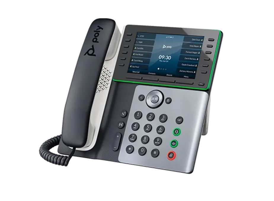 Polycom E550 IP Phone with a large color display and a sleek, modern design, ideal for professional office environments requiring advanced communication features.