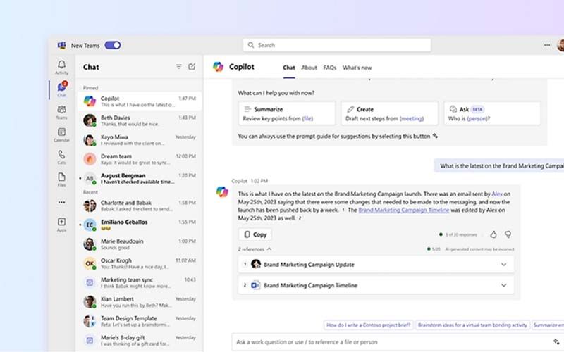 A high-resolution screenshot for Elevate Technology's Microsoft Teams services. The image shows the Teams application interface with a conversation and the Copilot feature.